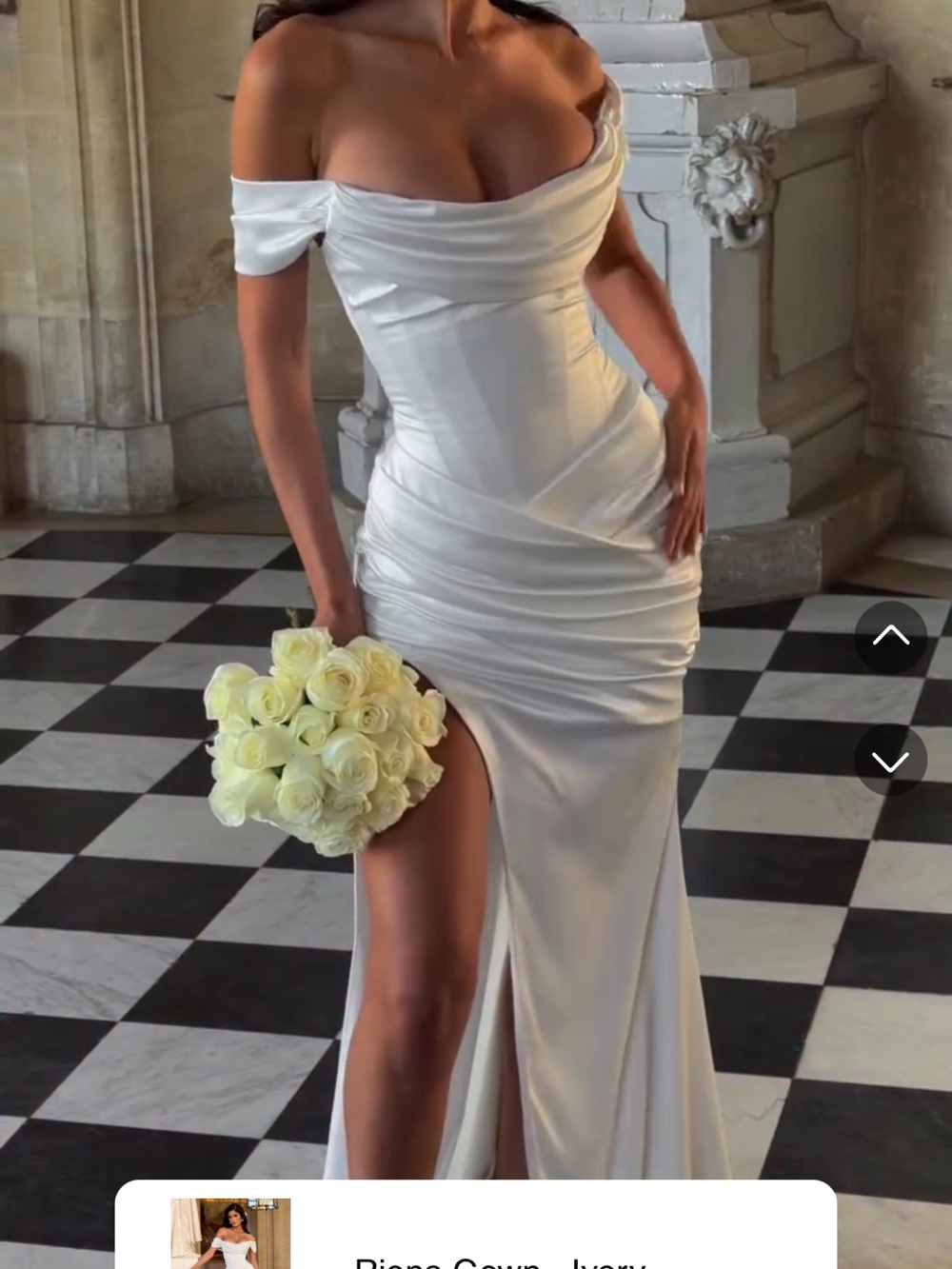 Off-Shoulder Ivory White Gown with High Slit